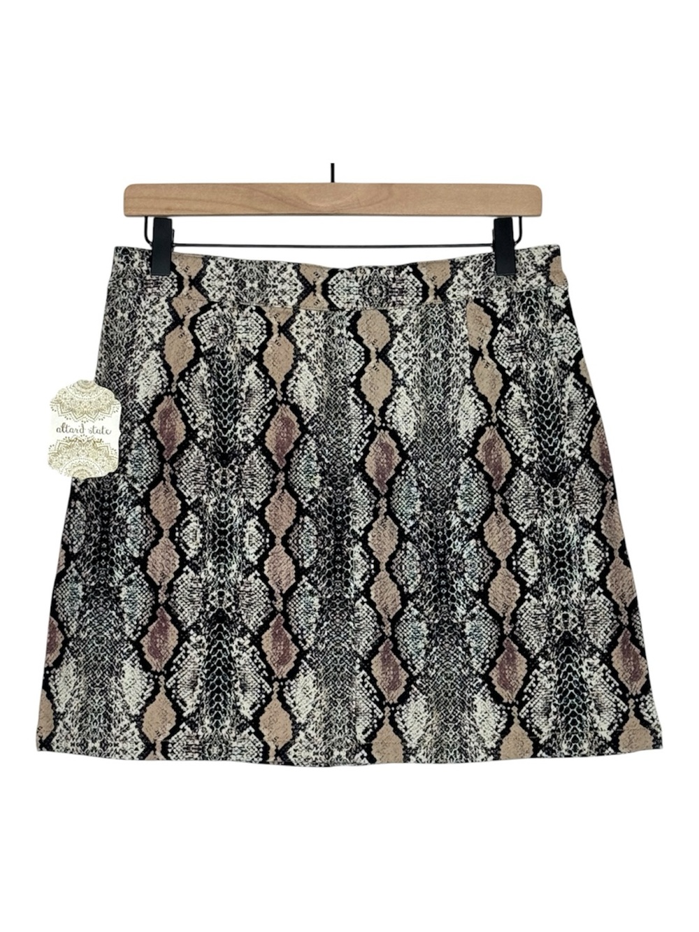 Altar’d State Snakeskin Print Skirt Tan Brown Animal Pattern Mini Boho SZ Large